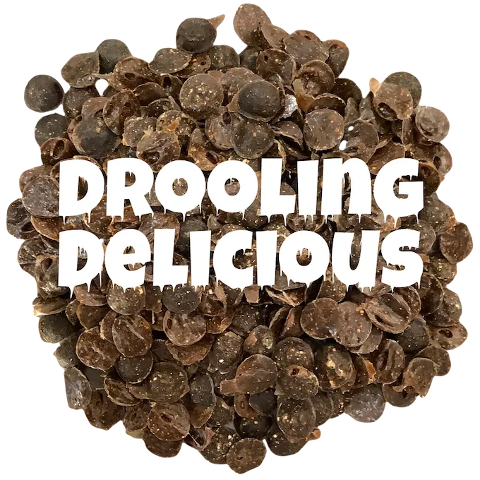 Dog treats with text that says it's drooling delicious